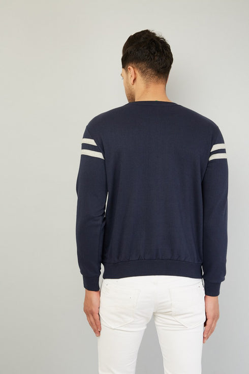 Navy Blue with Grey Stripped Full Length Sweatshirt